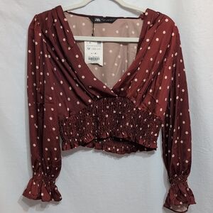 Zara Burgundy Polka Dot Blouse